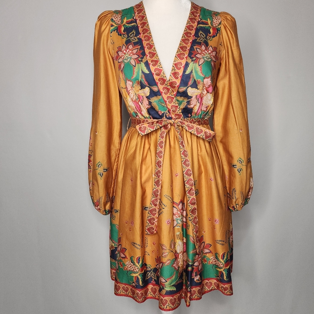 Antonio Melani Brick Beauty Emma Ginger Paisley Surplice Long Sleeve Tunic Dress